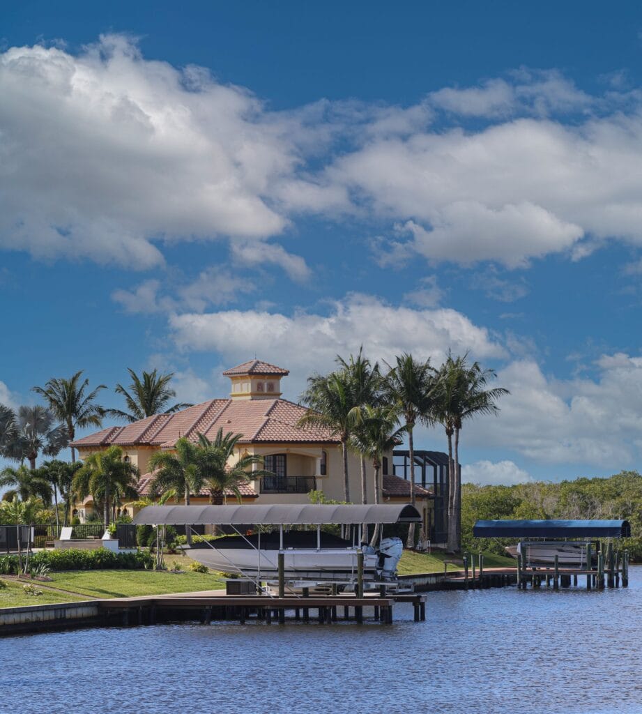 Completed covered boat dock and lift