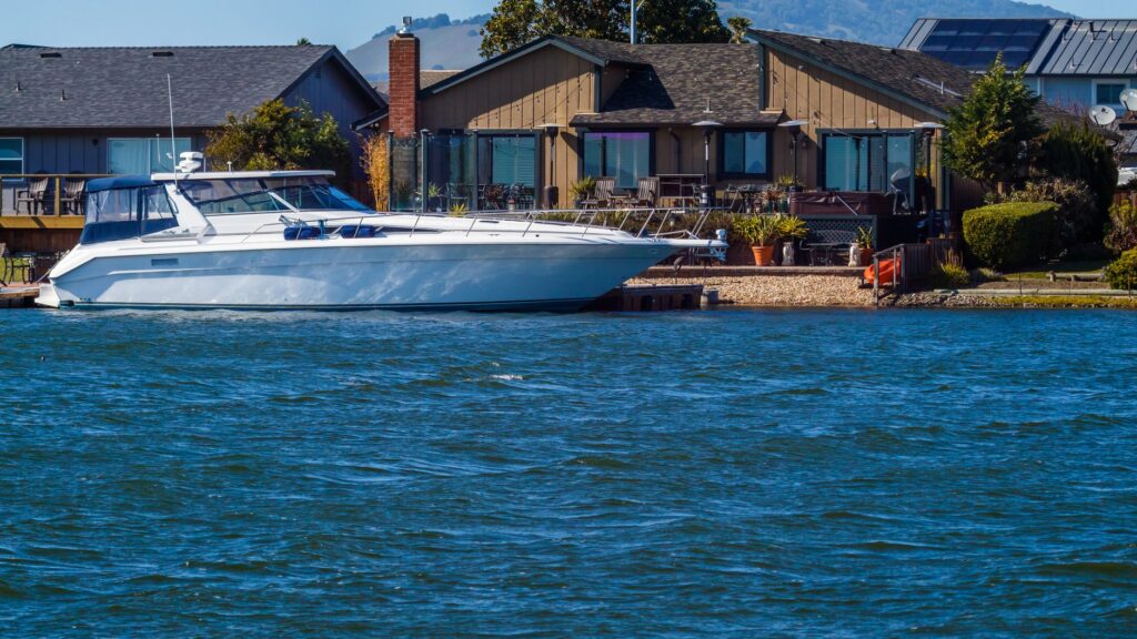 Rock-protected shoreline in front of a waterfront home