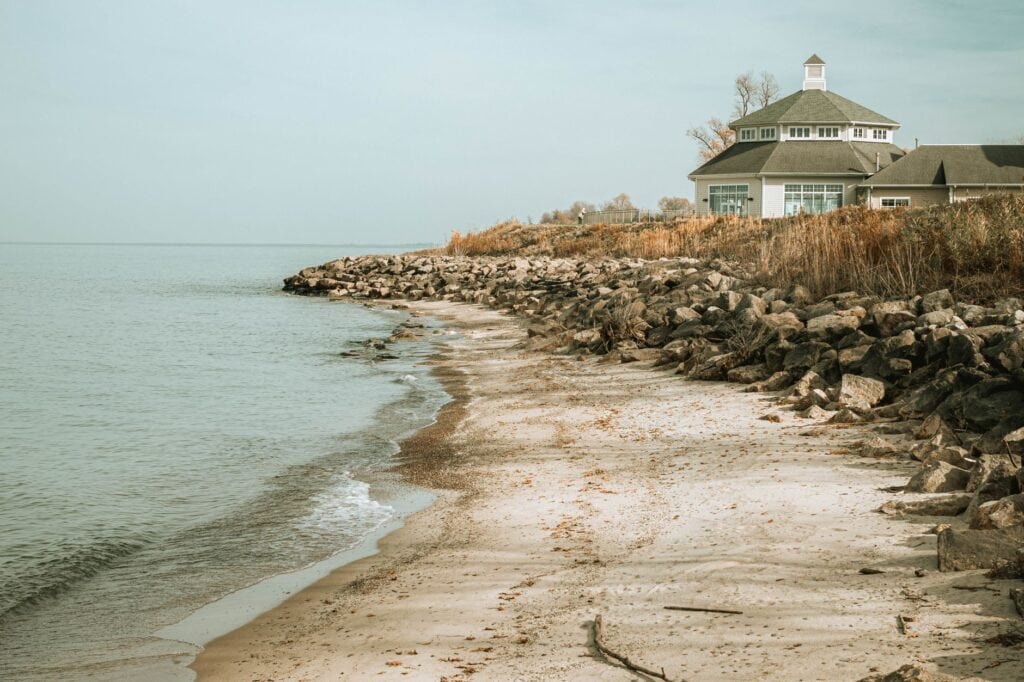 Waterfront residence set above a rip rap shoreline