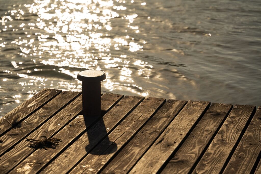 Cleat and timber decking on a private dock