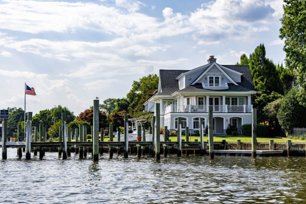 Private timber dock at a waterfront home