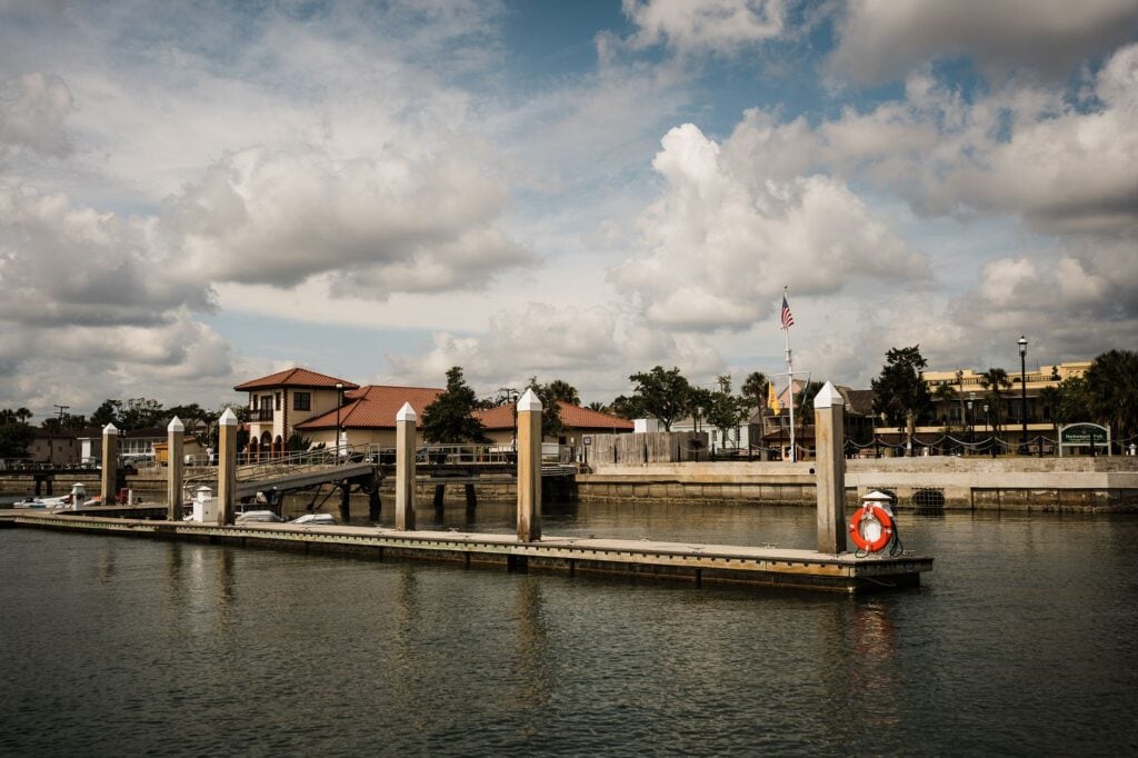Dock and calm water at sunset in Northeast Florida